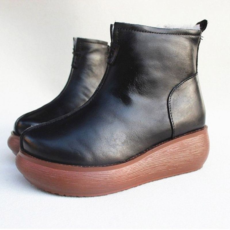 Retro Läder Vinterpäls Inside Wedge Boots | Present Skor