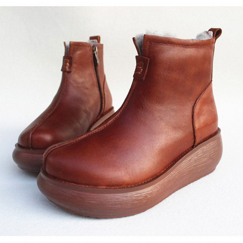 Retro Läder Vinterpäls Inside Wedge Boots | Present Skor