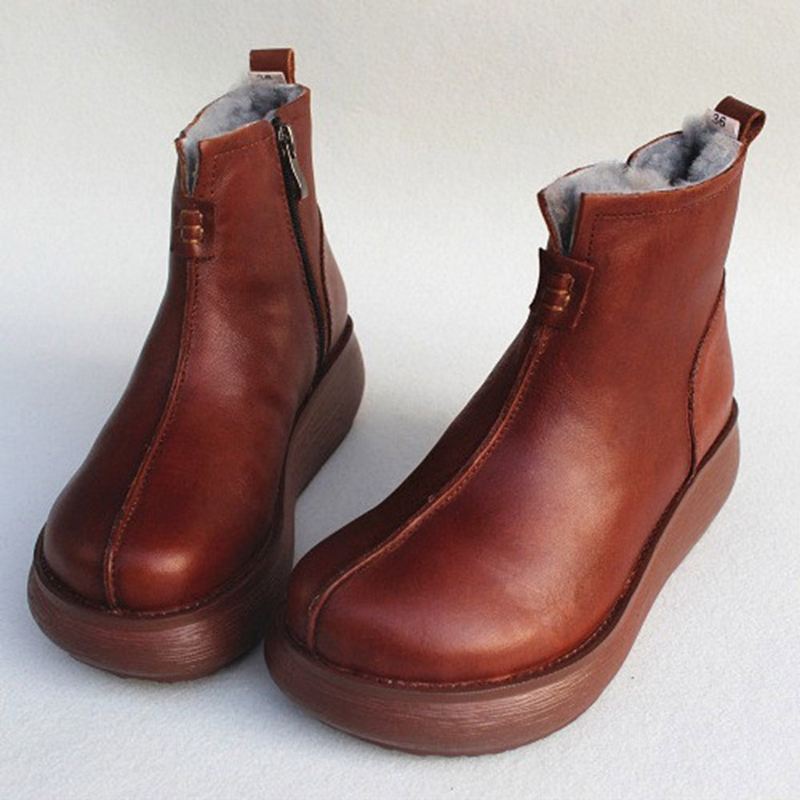 Retro Läder Vinterpäls Inside Wedge Boots | Present Skor