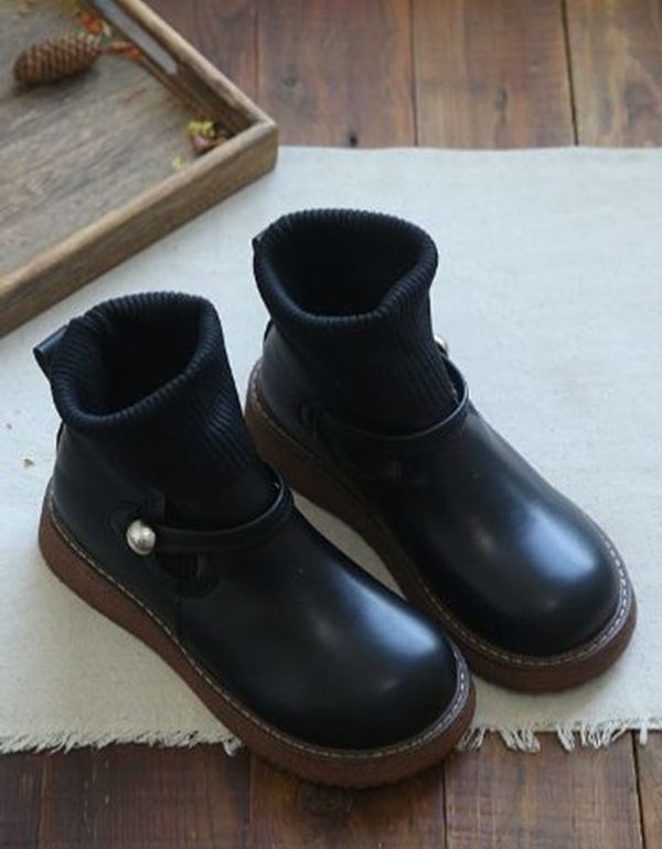 Round Head Handgjorda Retro Boots Plysch