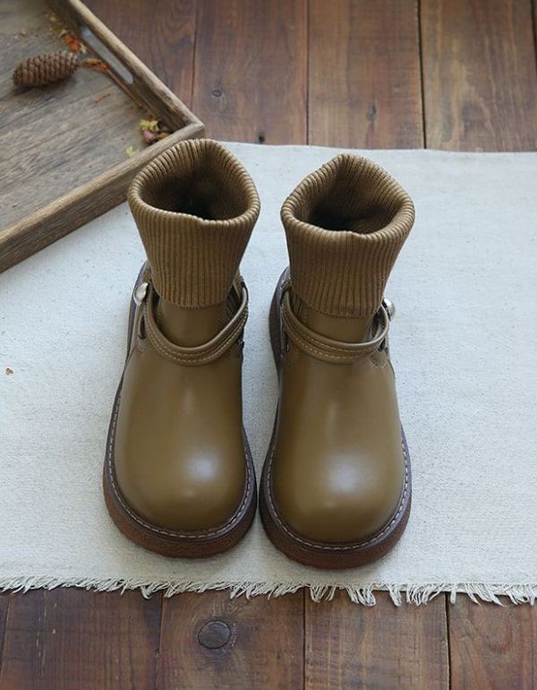 Round Head Handgjorda Retro Boots Plysch