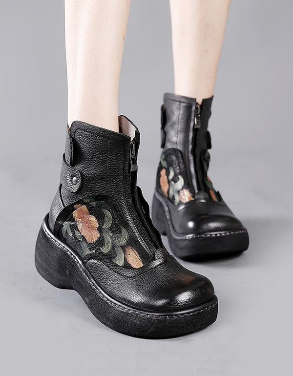 Vattentät Wild Head Retro Läder Platform Boots