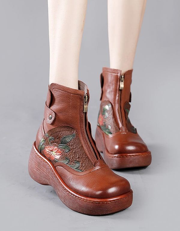 Vattentät Wild Head Retro Läder Platform Boots