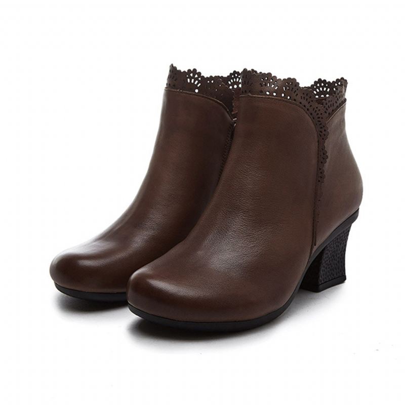 Vinter Handgjorda Retro Läder Chunky Boots | Present Skor