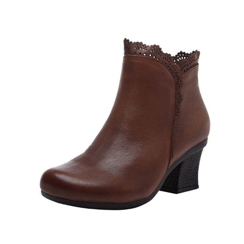 Vinter Handgjorda Retro Läder Chunky Boots | Present Skor