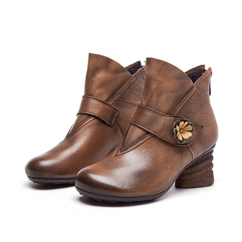 Vinter Retro Läder Chunky Ankel Boots | Present Skor