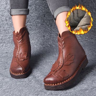 Winter Retro Leather Velvet Boots | Present Skor