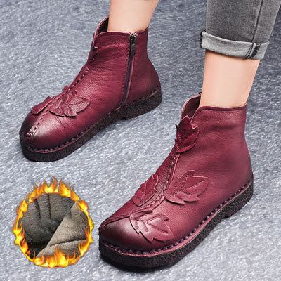 Winter Retro Leather Velvet Boots | Present Skor