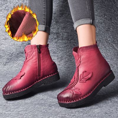 Winter Retro Leather Velvet Boots | Present Skor