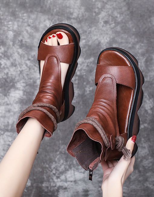 Ankel Snörning Öppen Tå Retro Sandals Boots