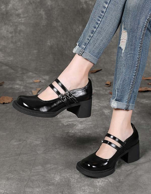 Dubbla Spänne Chunky Heeled Mary Jane Shoes