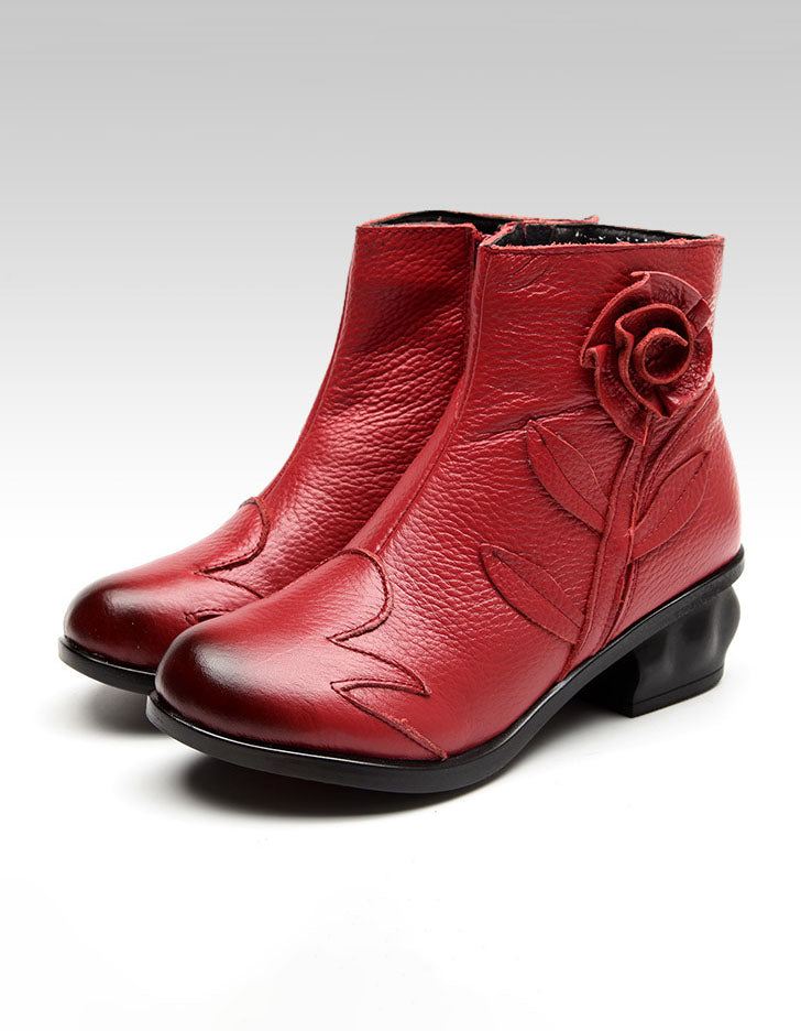 Etnisk Stil Blomster Ankel Chunky Bootie