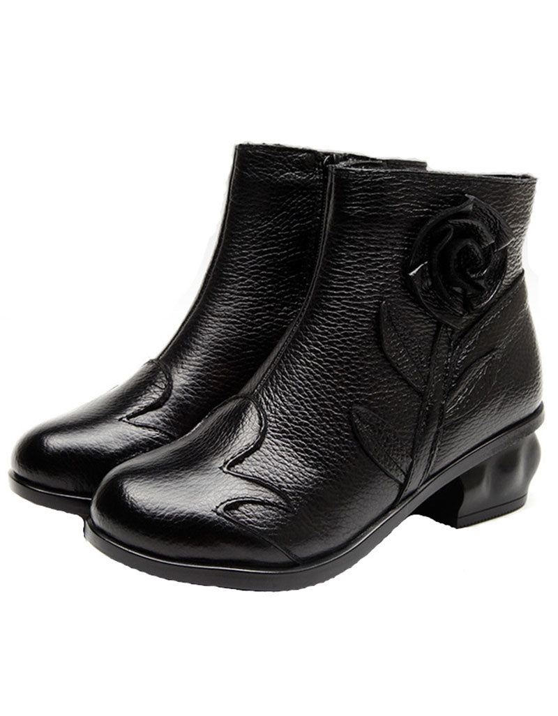 Etnisk Stil Blomster Ankel Chunky Bootie