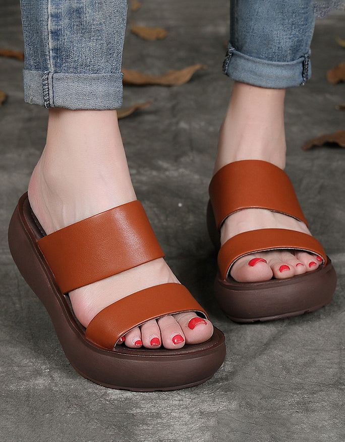 Handgjorda Dubbla Straps Wedge Tofflor