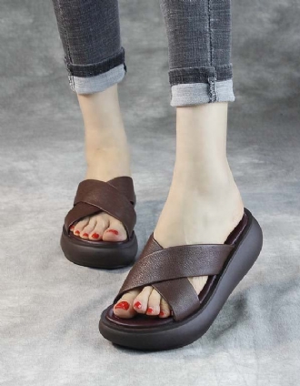 Handgjorda Retro Cross Strap Wedge Tofflor