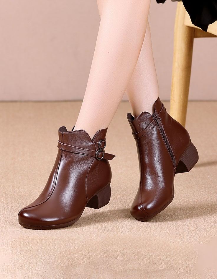 Handgjorda Retro Läder Ankelrem Chunky Boots