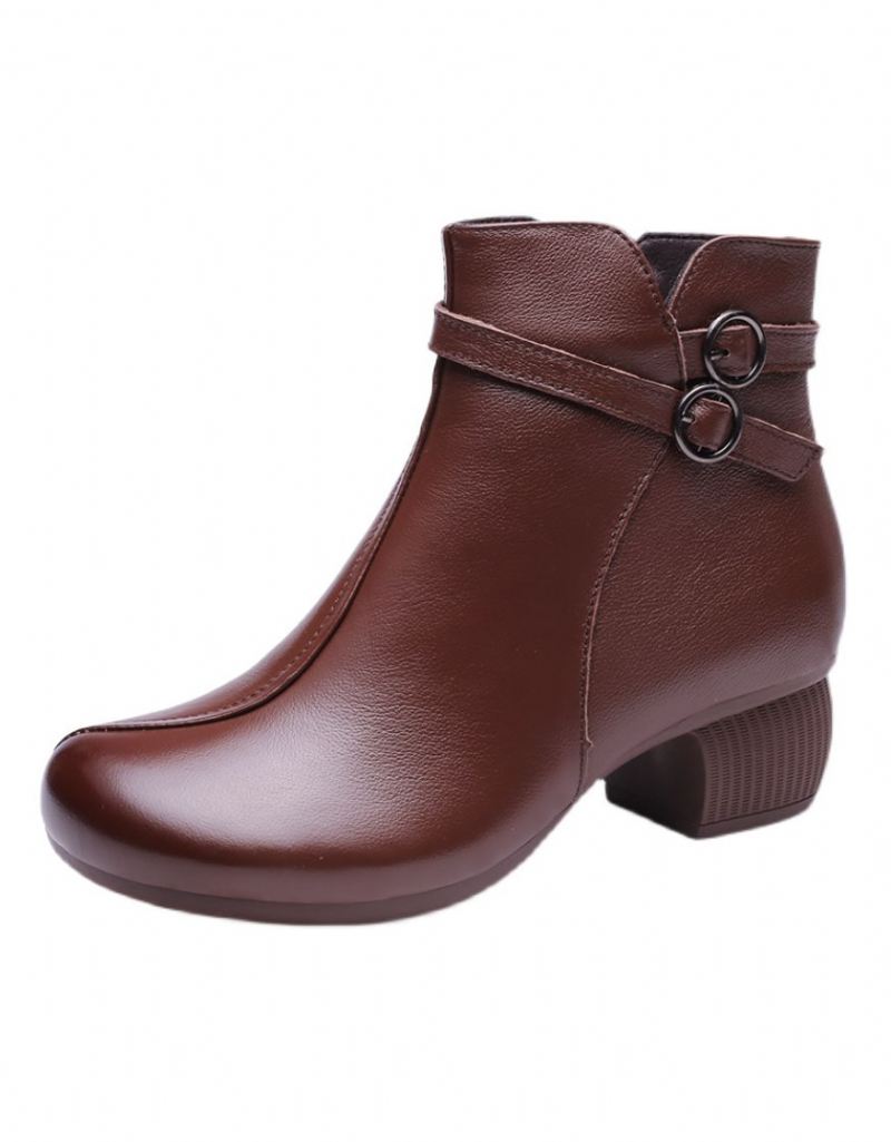 Handgjorda Retro Läder Ankelrem Chunky Boots