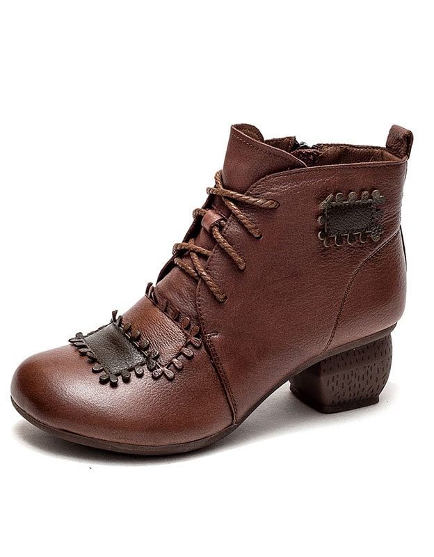 Handgjorda Retro Läder Patch Chunky Boots