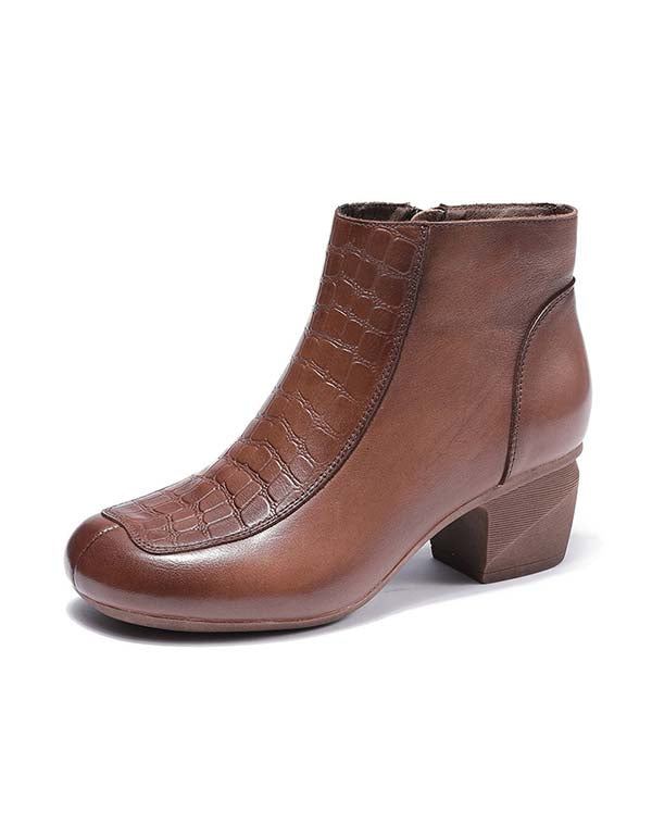 Handgjorda Retro Läder Polerade Chunky Heel Boots