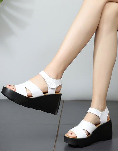 Handgjorda Retro Leather Summer Wedge Sandaler