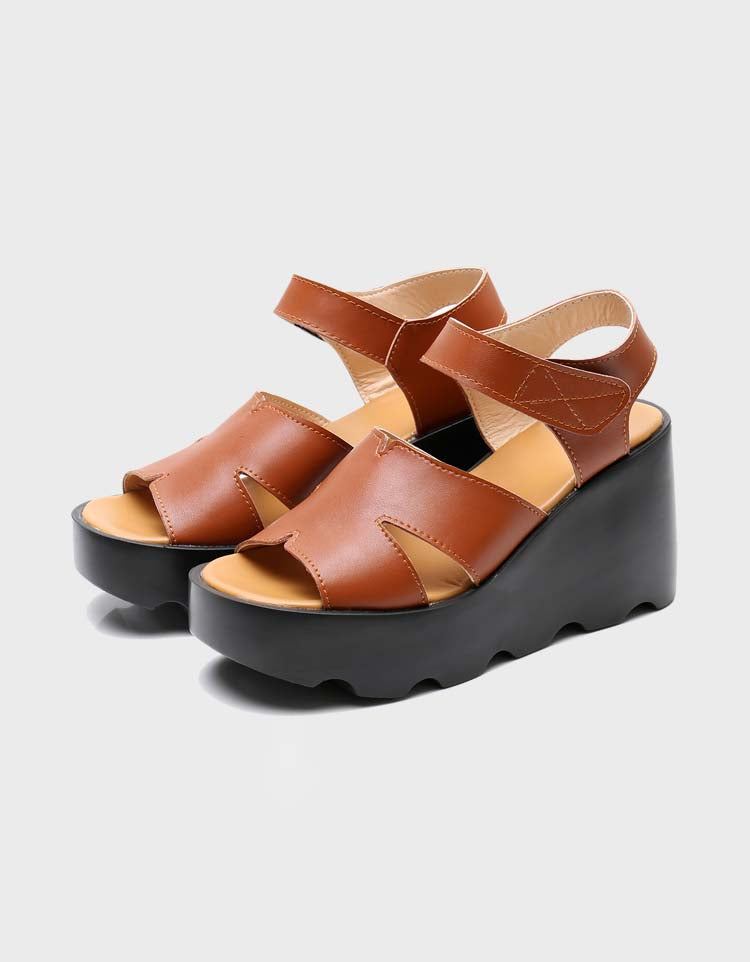 Handgjorda Retro Leather Summer Wedge Sandaler