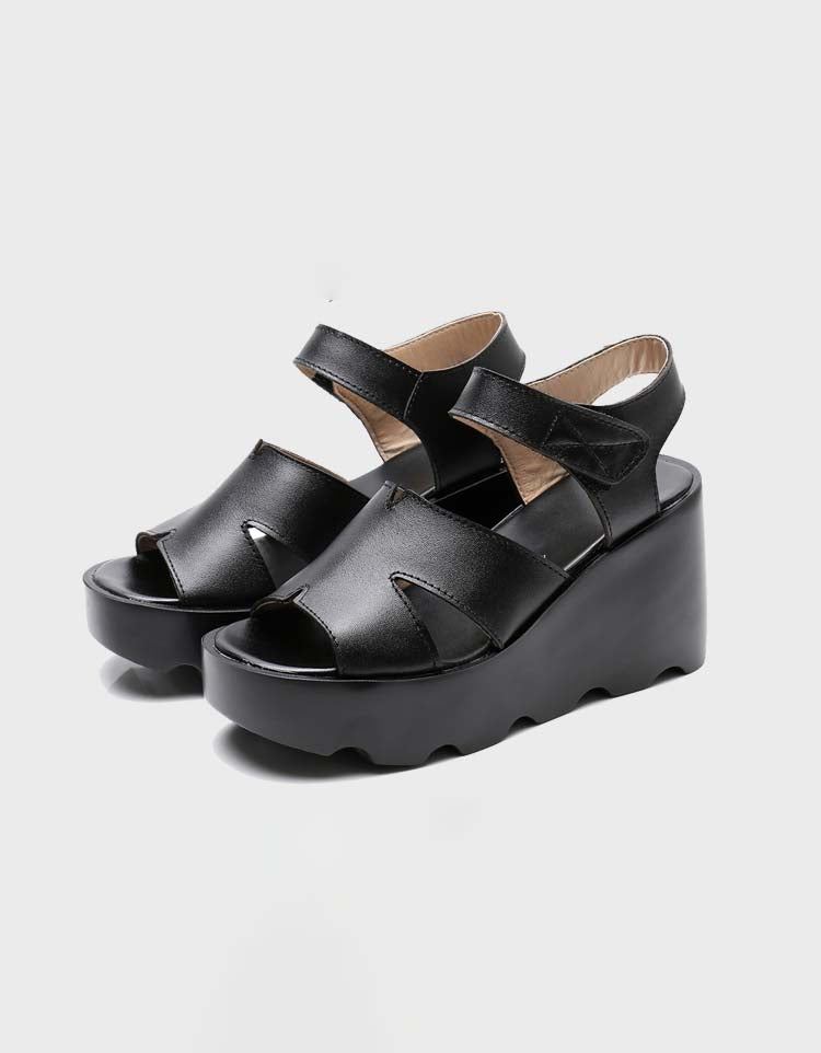 Handgjorda Retro Leather Summer Wedge Sandaler