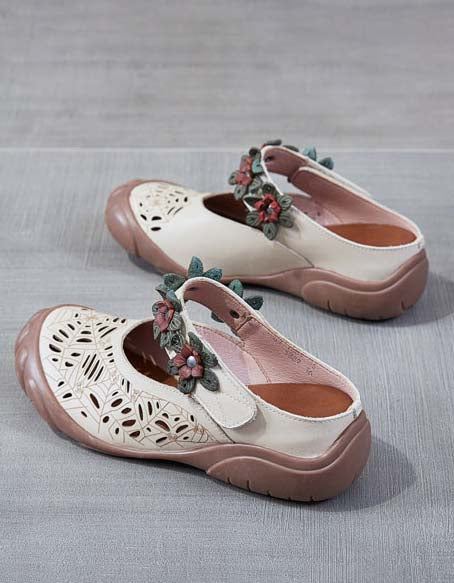 Handgjorda Retro Leather Summer Wide Feet Tofflor