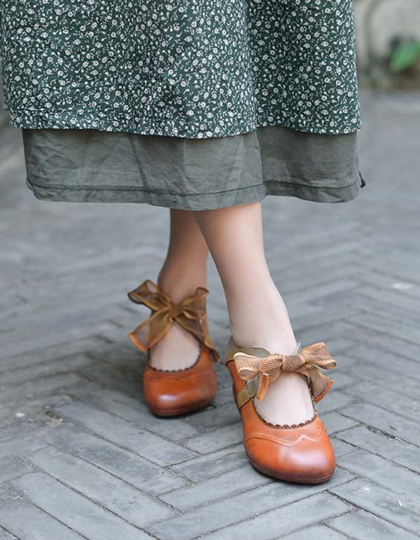 Handgjorda Vintage Elegant Balett Chunky Heels