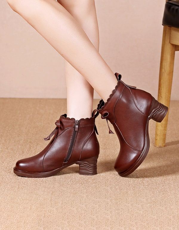 Handsnidade Bowknot Elegant Chunky Boots Dam