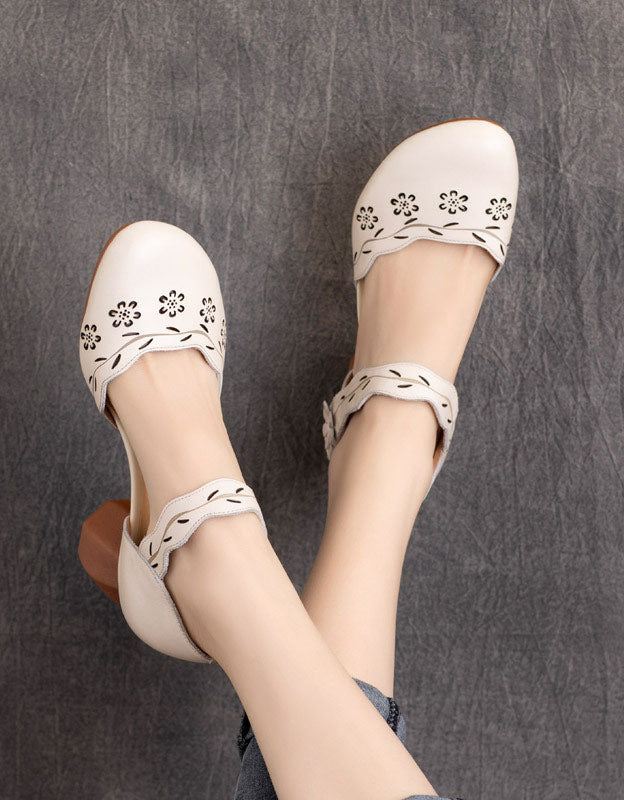 Retro Flower Hollow Elegant Chunky Heels