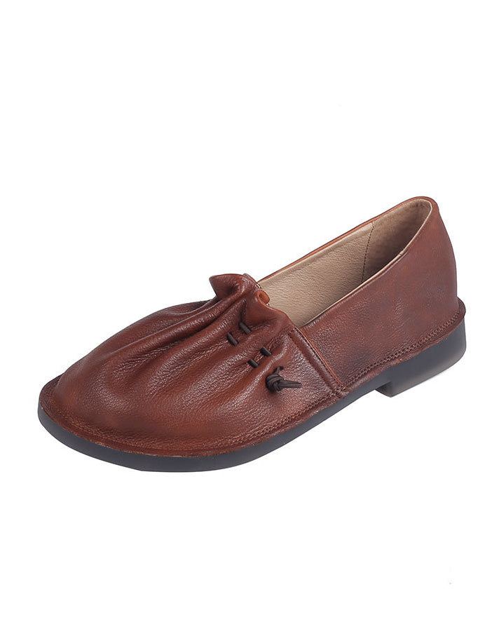 Retro Läder Mjuka Dam Spring Flat Shoes