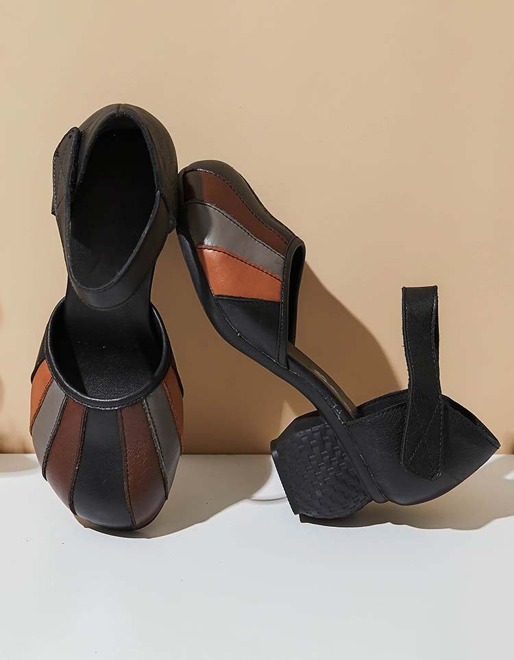 Round Head Färgglada Retro Chunky Heels Sandaler