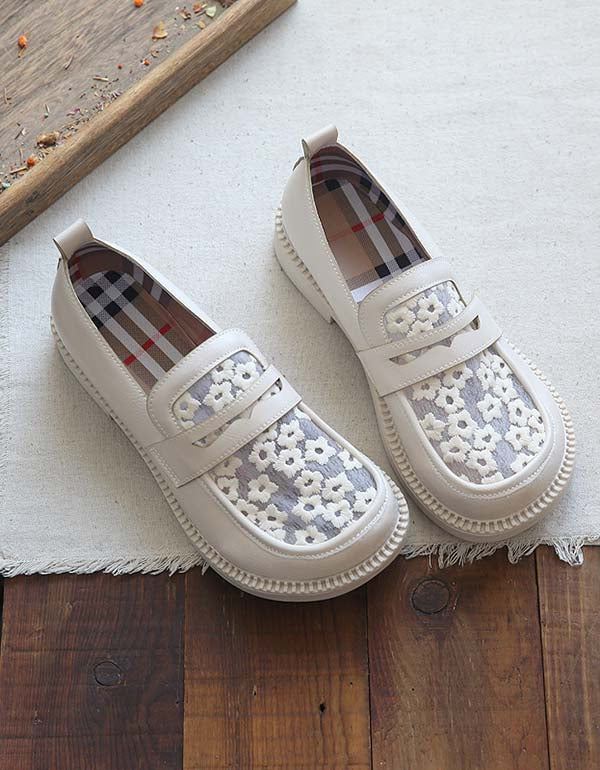 Runt Huvud Med Mjuk Botten Spets Flat Loafers