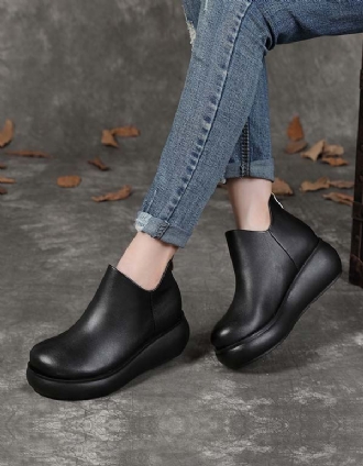 Vår Höst Anti-slip Läder Retro Wedge Boots