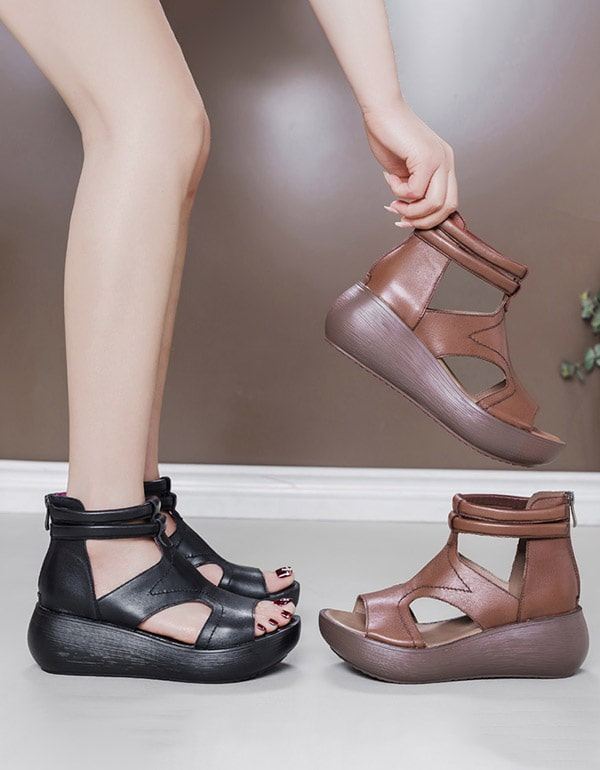 2022 Retro Leather Summer Wedge Sandaler