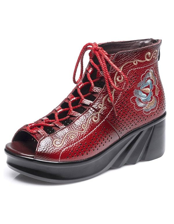 Handgjorda Broderade Retro Wedge Sandaler