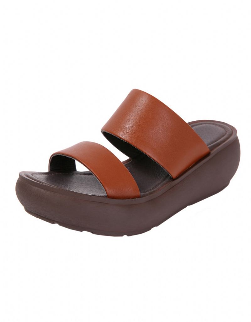 Handgjorda Dubbla Straps Wedge Tofflor