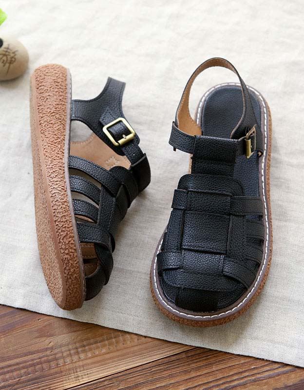 Handgjorda Läder Retro Vävda Sandaler