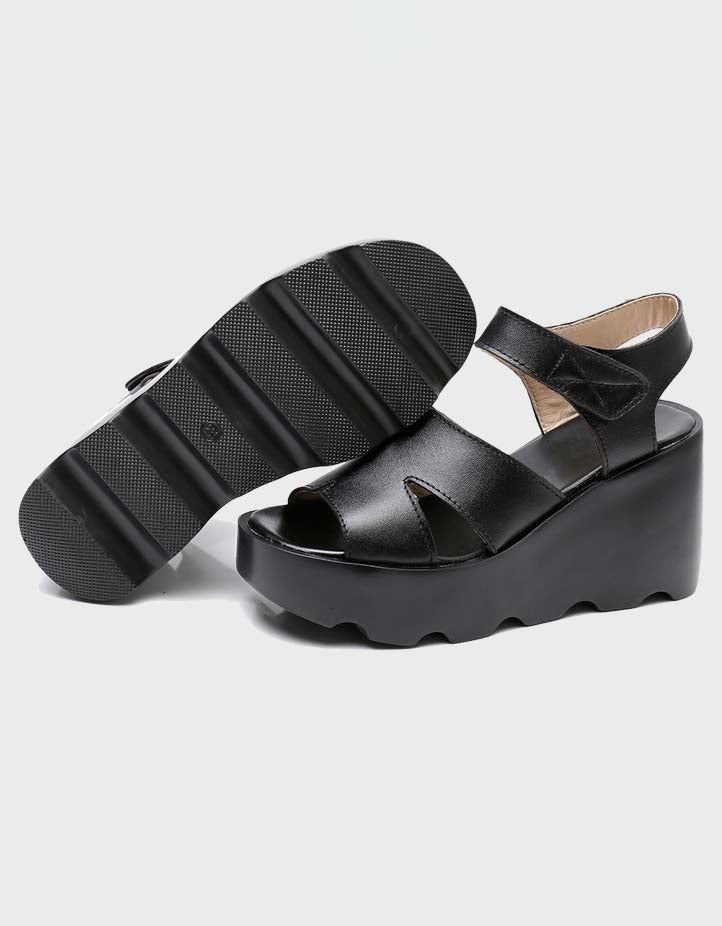 Handgjorda Retro Leather Summer Wedge Sandaler