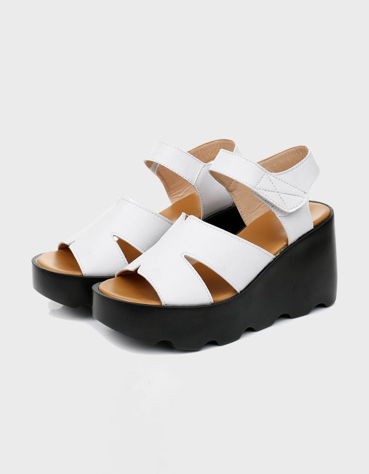 Handgjorda Retro Leather Summer Wedge Sandaler