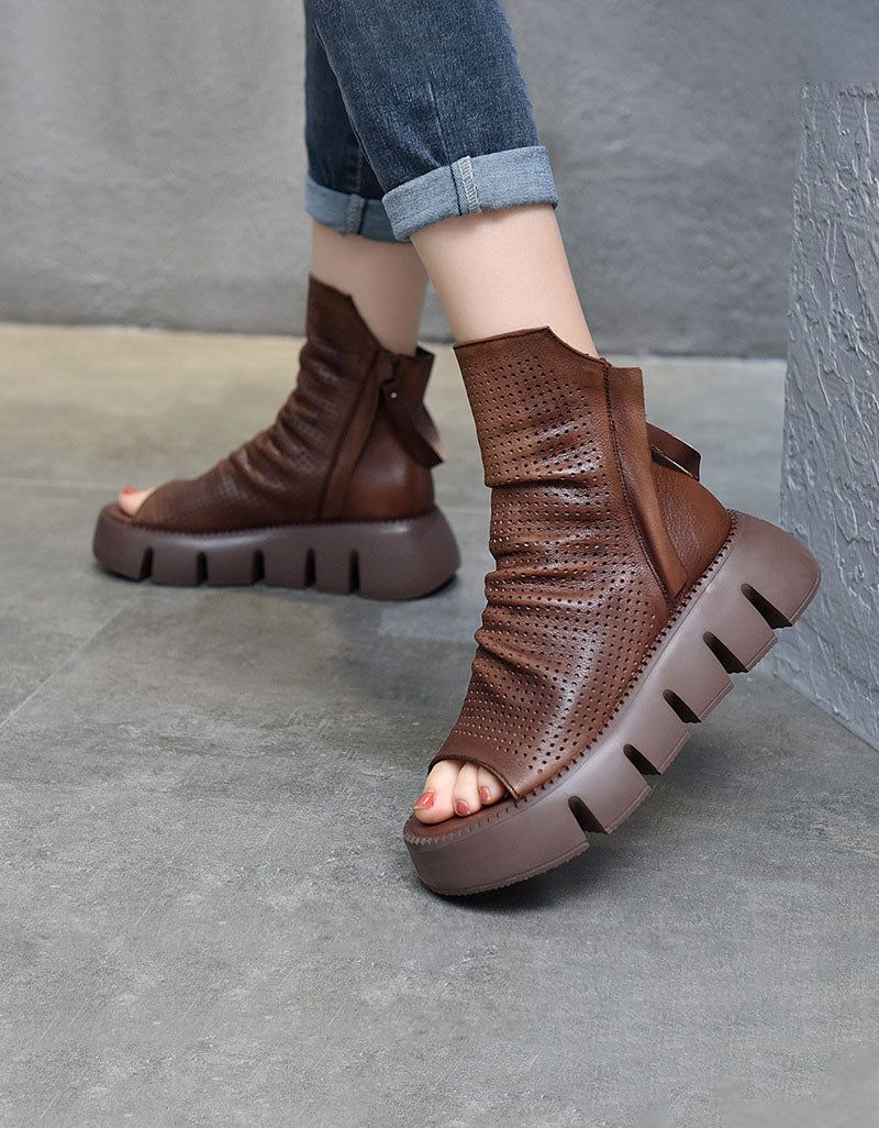 Handgjorda Retro Platform Fish-toe Sandals Boots