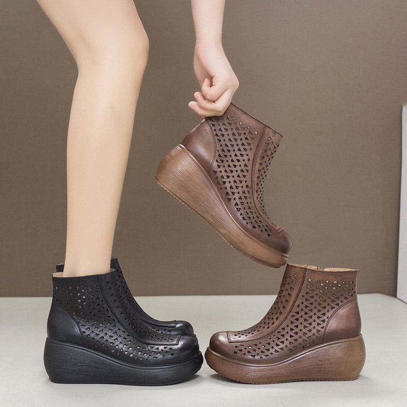 Hollow Retro Handgjorda Spring Wedge Boots