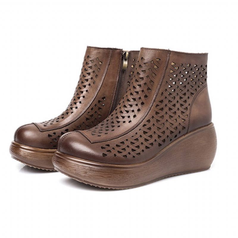 Hollow Retro Handgjorda Spring Wedge Boots