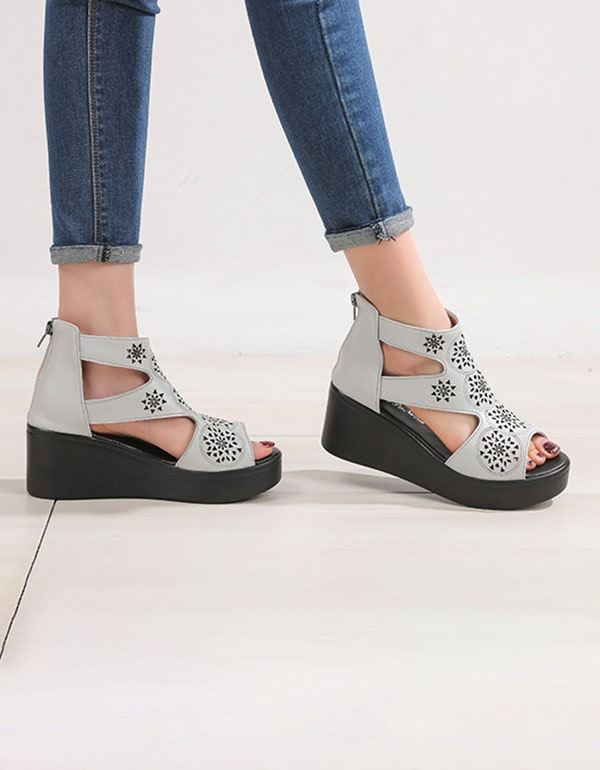 Kvinnor Handgjorda Retro Cut-out Wedge Ankel Sandaler