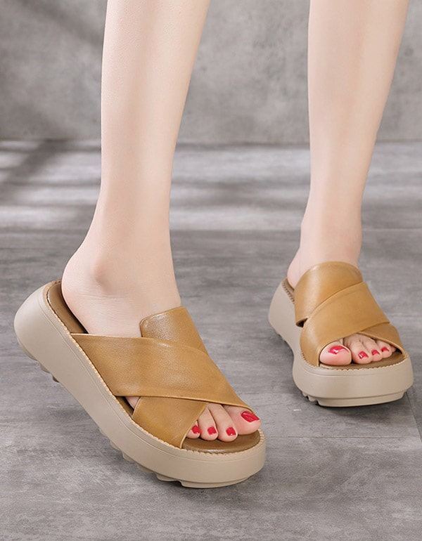 Kvinnors Cross Strap Summer Wedge Tofflor