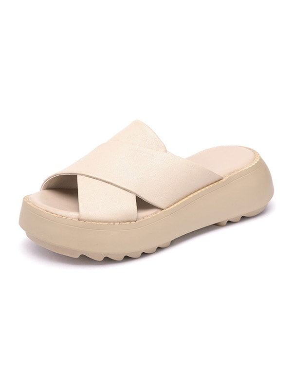 Kvinnors Cross Strap Summer Wedge Tofflor