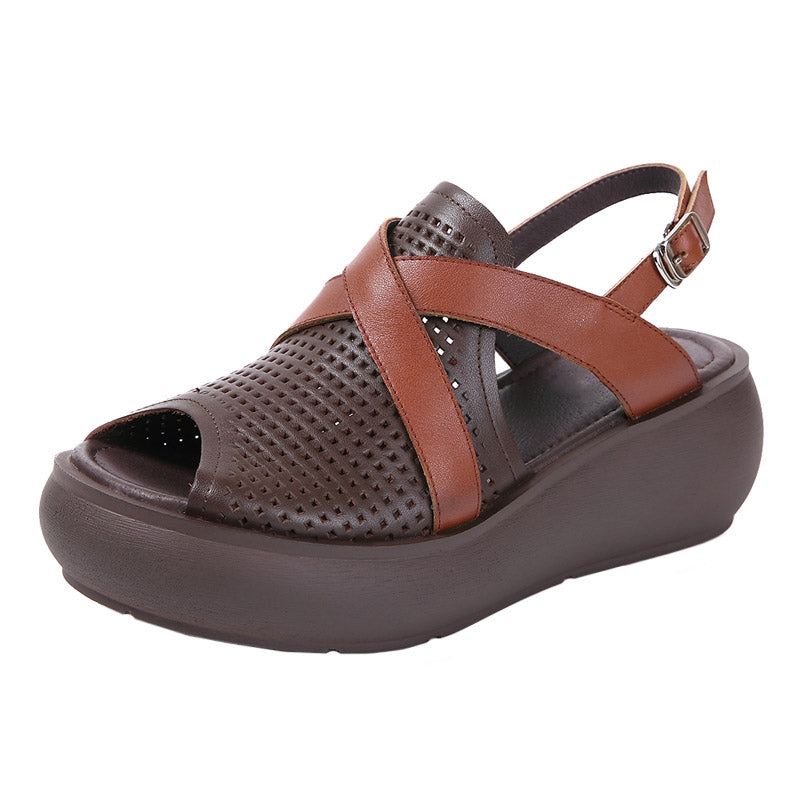 Läder Fish Toe Spänne Wedge Summer Sandaler