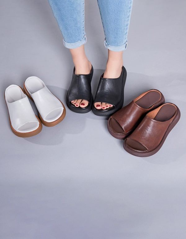 Öppen Tå Retro Läder Summer Slippers Sandaler