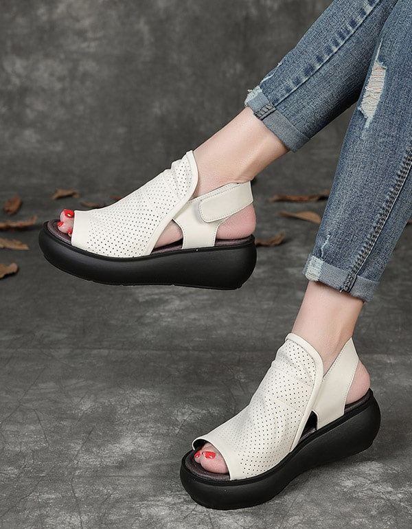 Retro Hollow Wedge Sandaler För Kvinnor Slingback