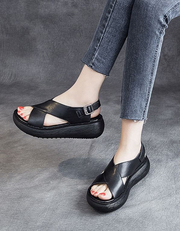 Summer Cross Strap Slingback Wedge Sandaler Vit